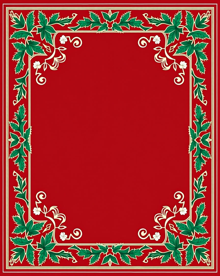 Crimson Green Leaf Vine Scroll Rug