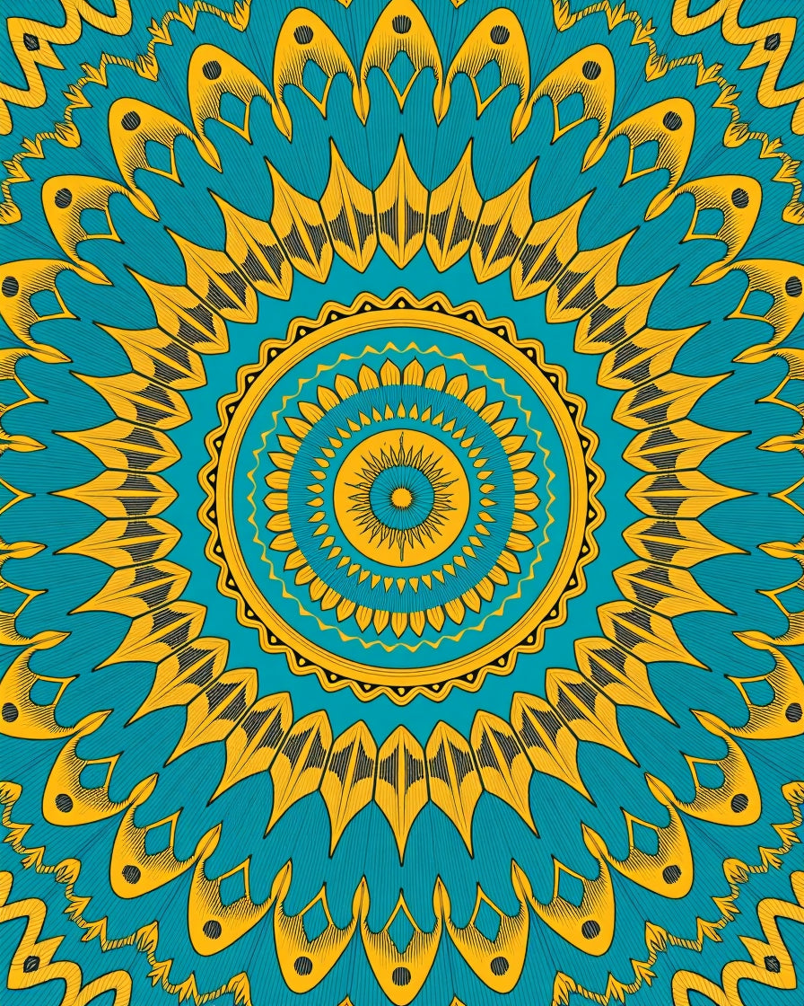 Teal Yellow Sunburst Mandala Rug