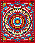 Vibrant Red Sunburst Mandala Rug