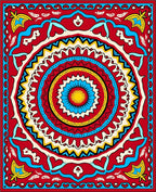 Vibrant Red Sunburst Mandala Rug