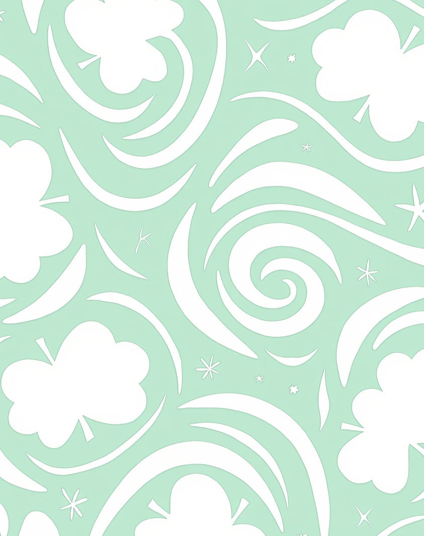 Mint Green Swirl Clover Star Rug