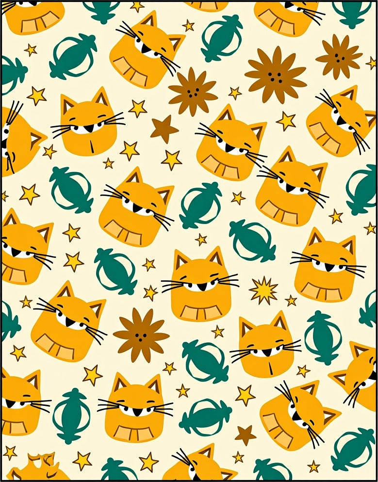 Whimsical Orange Cat Starburst Scattered Rug