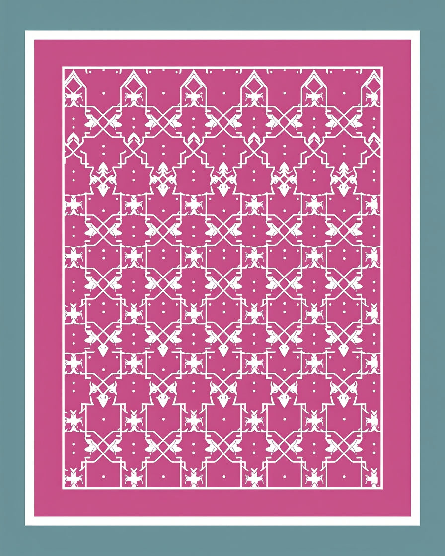 Vibrant Pink White Geometric Mandala Rug