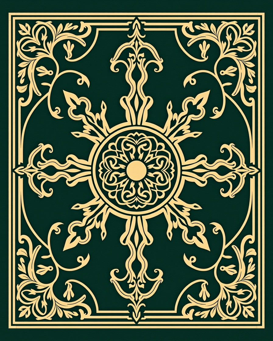 Emerald Gold Floral Medallion Border Rug