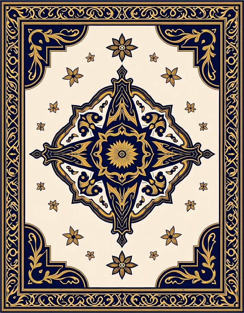 Deep Blue Golden Starburst Radiance Rug