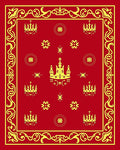 Red and Gold Crown Floral Border Rug