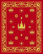 Red and Gold Crown Floral Border Rug
