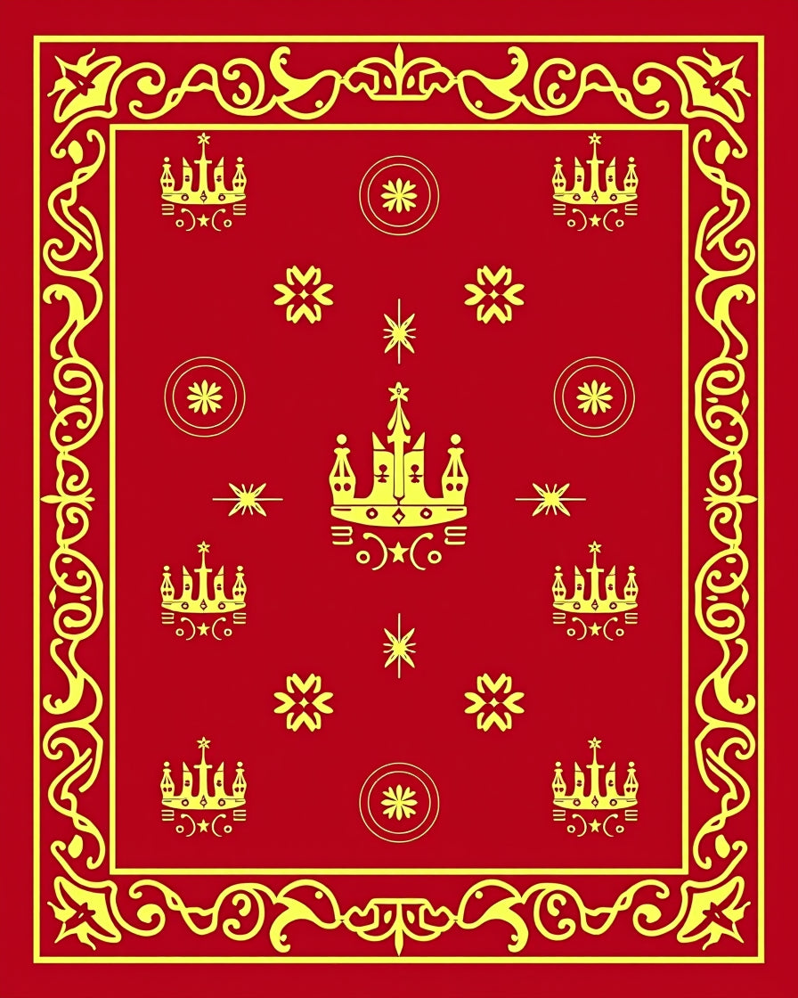Red and Gold Crown Floral Border Rug