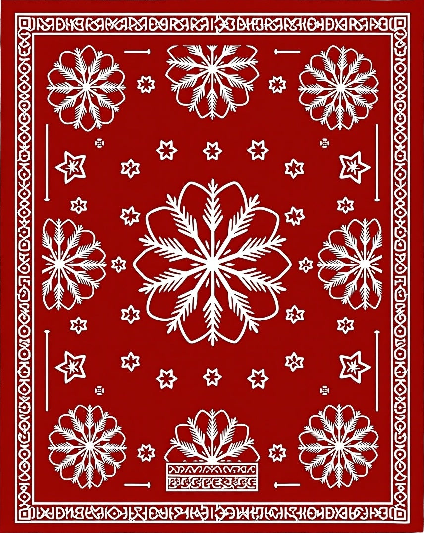 White Snowflake Red Bandana Rug