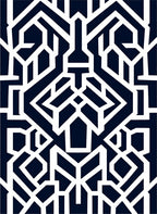 Dark Blue White Geometric Maze Rug