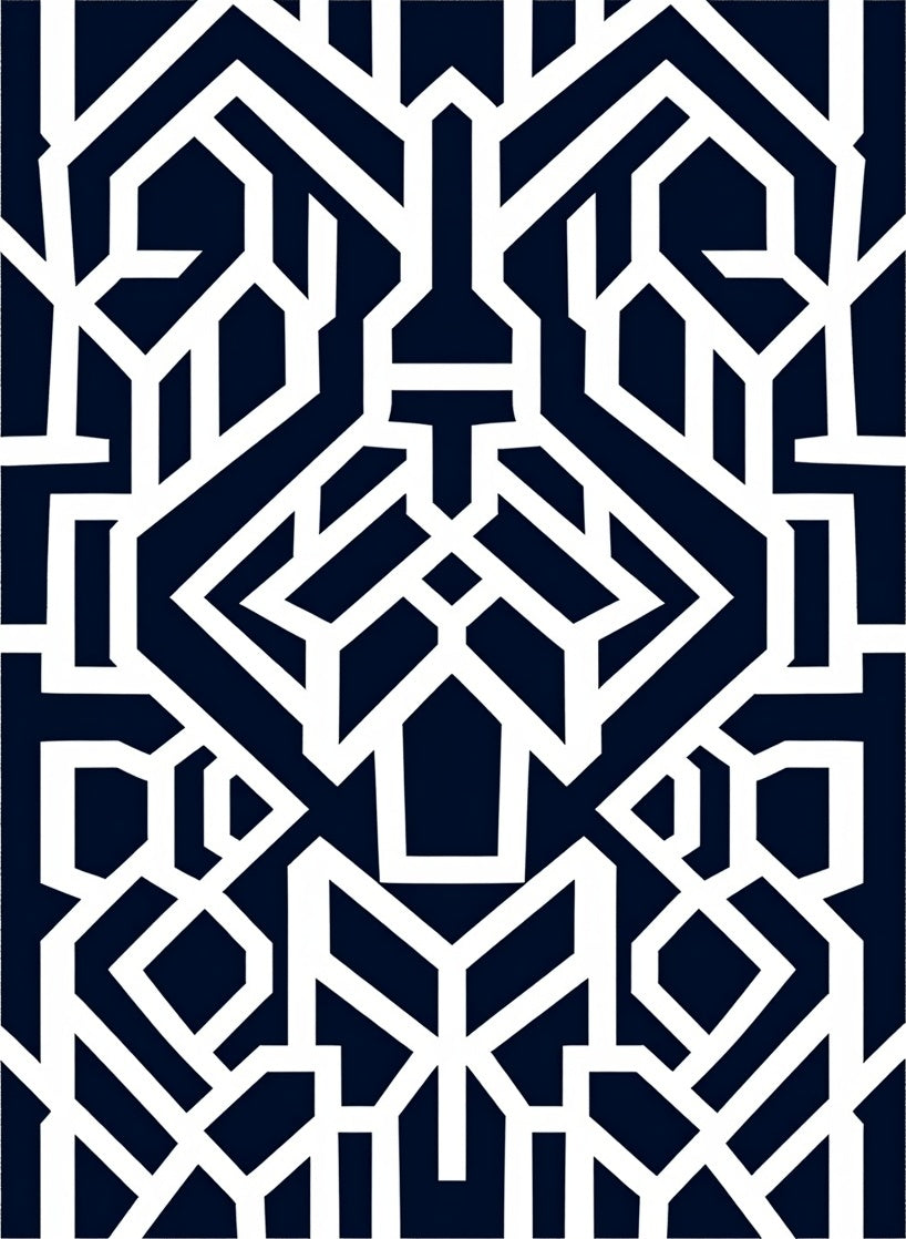 Dark Blue White Geometric Maze Rug