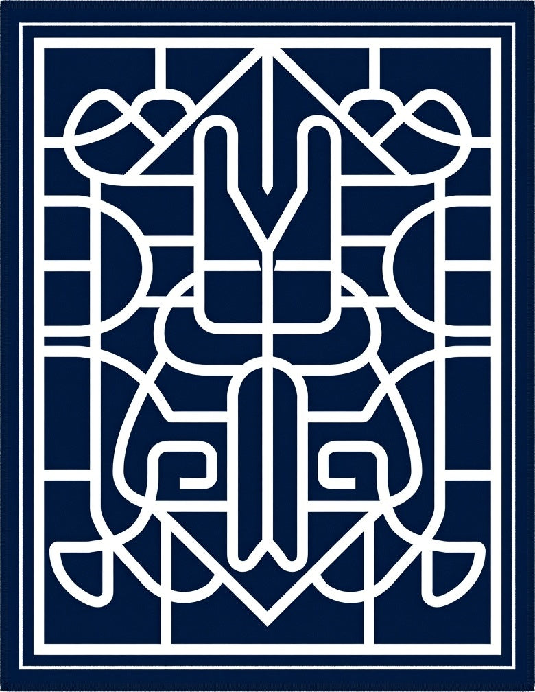 Deep Blue Art Deco Geometric Lines Rug