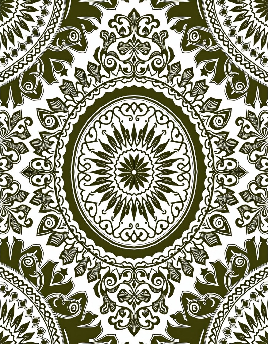 Olive Green Traditional Mandala Medallion Rug