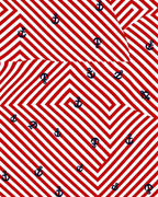 Nautical Red White Striped Anchor Rug