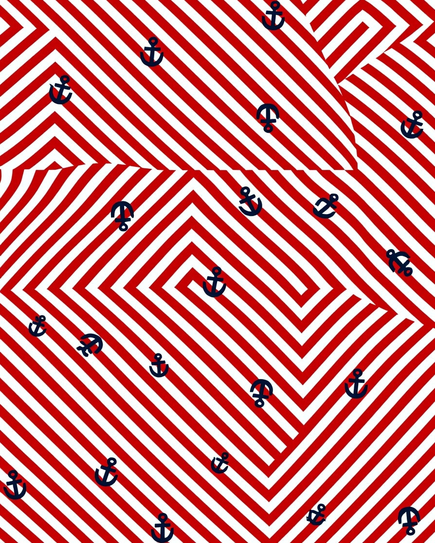 Nautical Red White Striped Anchor Rug
