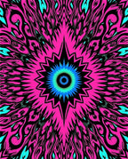 Vibrant Pink Cyan Starburst Mandala Rug