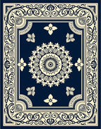 Classic Navy Floral Medallion Border Rug