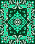 Vibrant Teal Floral Medallion Border Rug