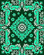 Vibrant Teal Floral Medallion Border Rug