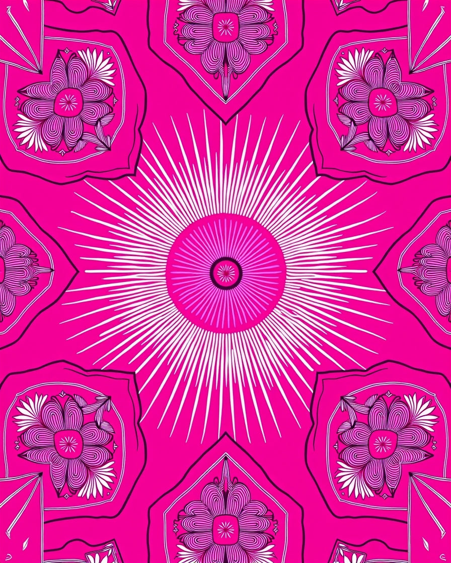 Vibrant Pink Floral Sunburst Medallion Rug