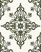 Dark Green Floral Medallion Damask Rug