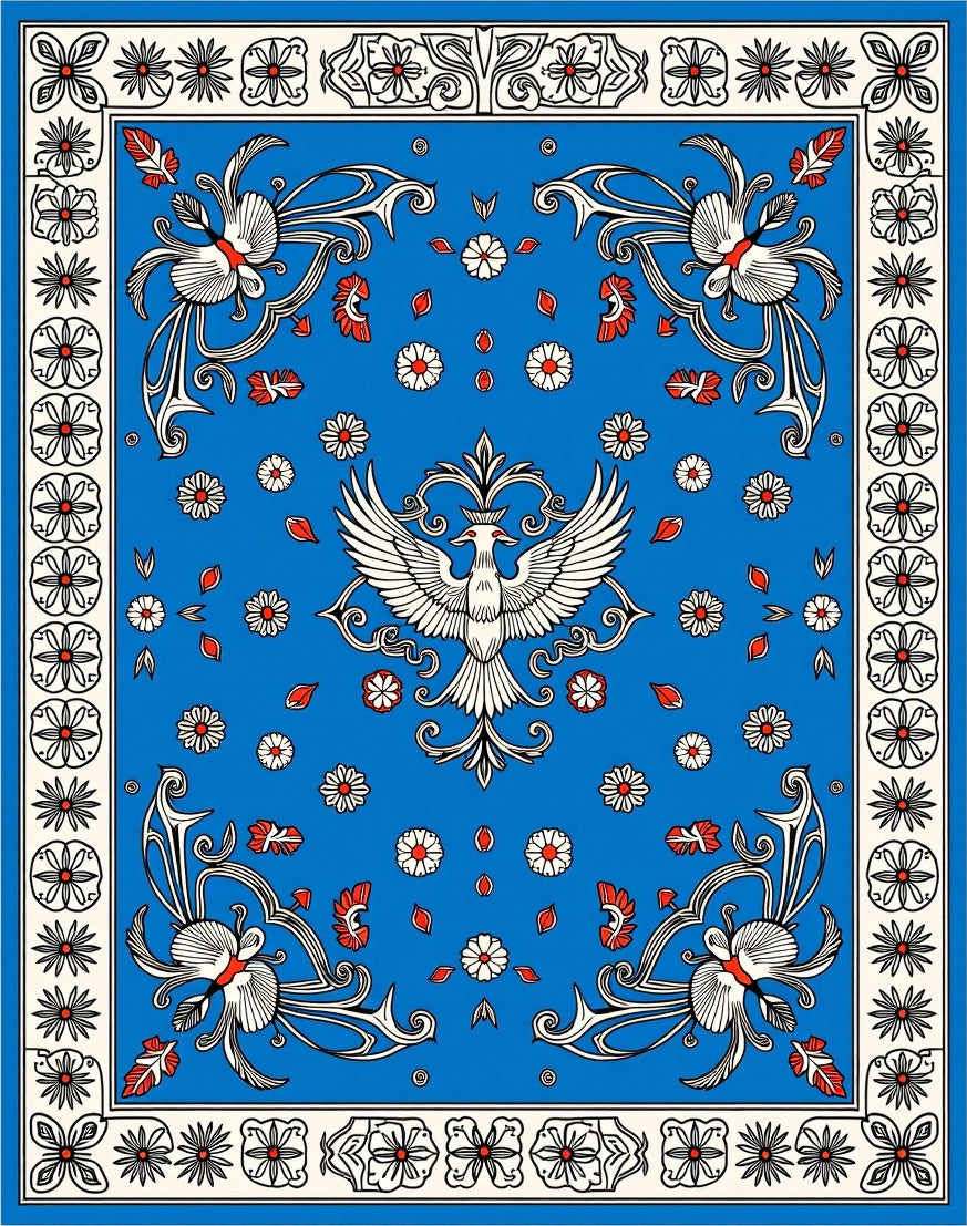 Royal Blue Phoenix Garden Floral Rug