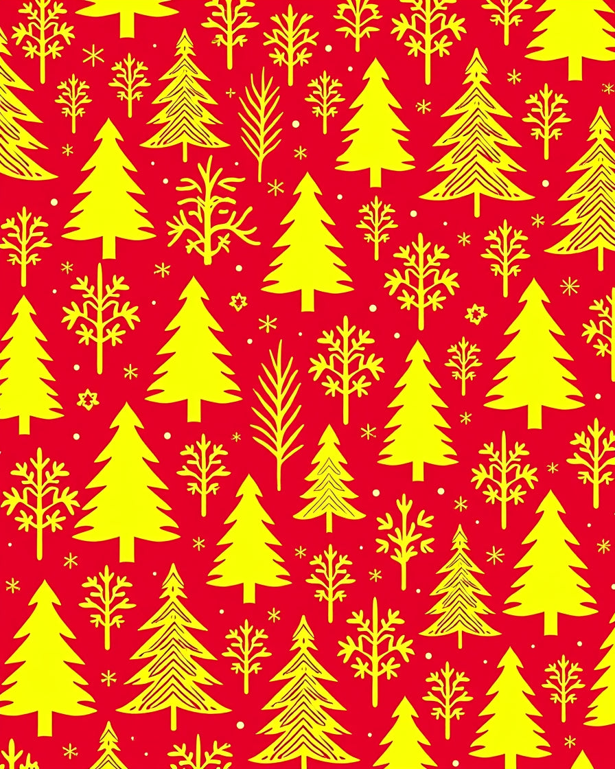 Yellow Evergreen Forest Red Background Rug