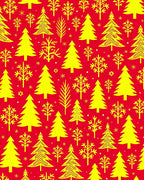 Yellow Evergreen Forest Red Background Rug