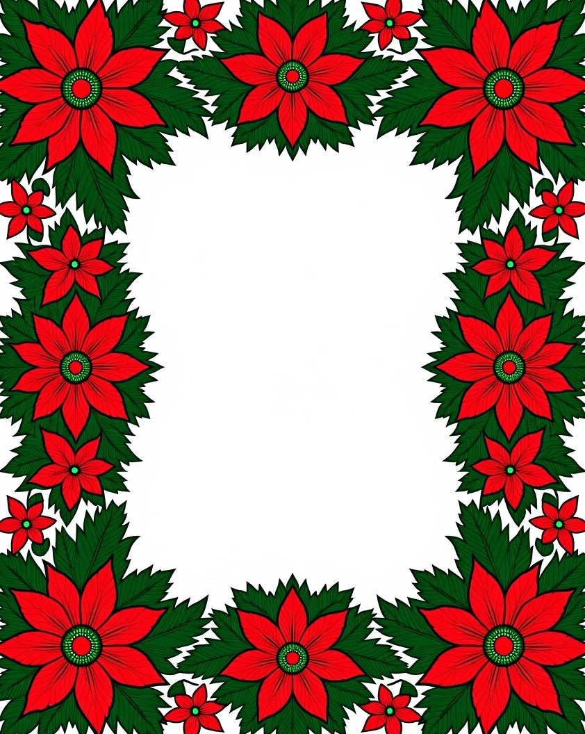 Vibrant Red Poinsettia Floral Border Rug