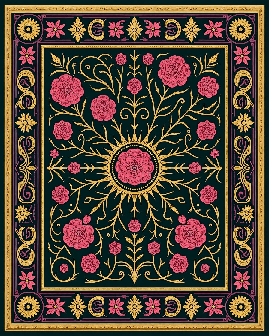 Vintage Pink Floral Sunburst Rug