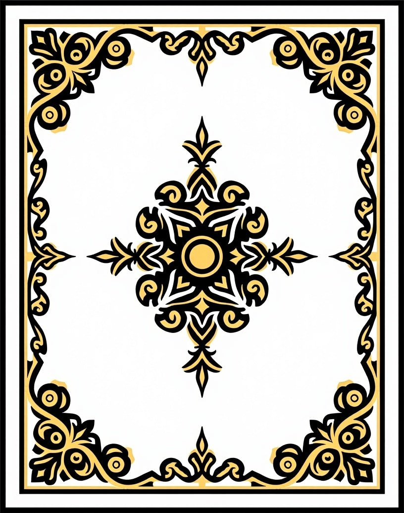 Black Gold Filigree Corner Scroll Rug