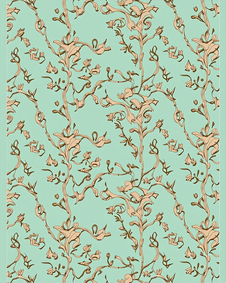 Ornate Blossom Vine Turquoise Rug