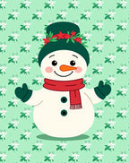 Festive Snowman Red Green Floral Background Rug