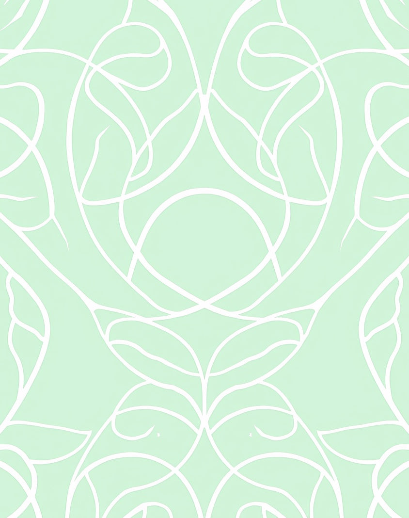 Pale Green White Curved Vine Rug