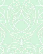 Pale Green White Curved Vine Rug