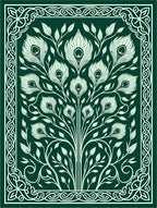 Emerald Peacock Feather Floral Arrangement Rug