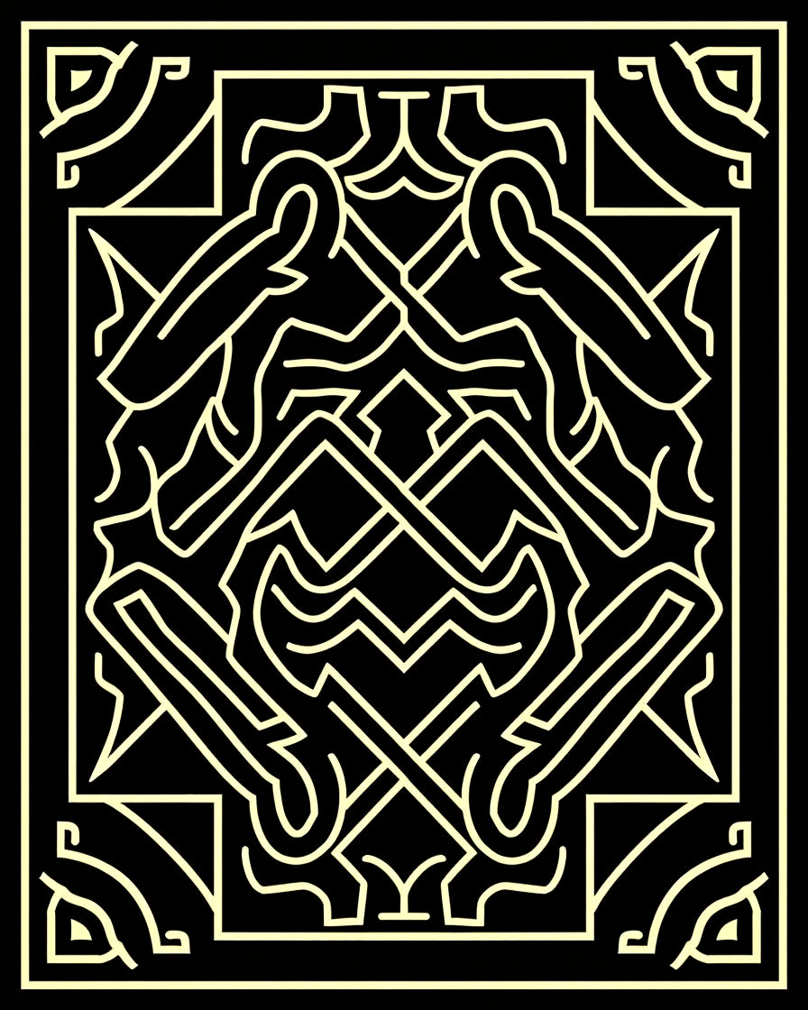 Black Yellow Abstract Labyrinth Rug