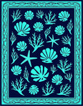 Oceanic Shells and Coral Deep Blue Rug