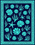 Oceanic Shells and Coral Deep Blue Rug