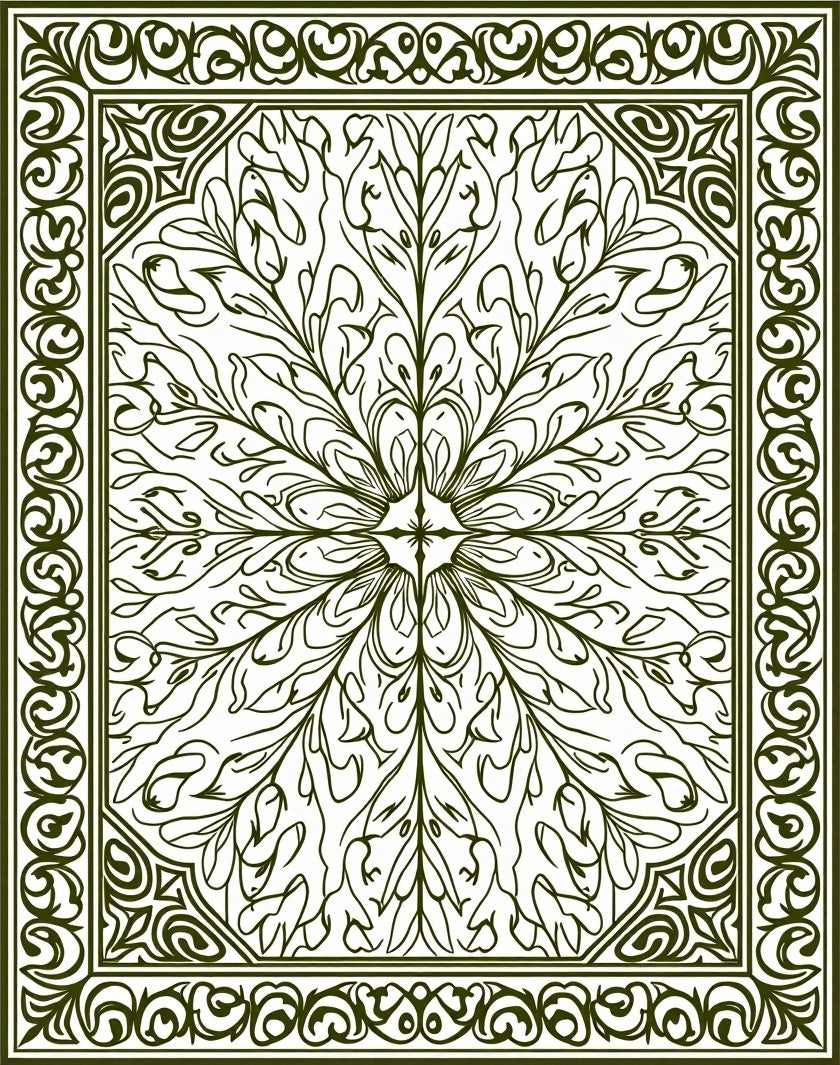 Ornate Green Floral Mandala Rug