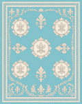 Aqua and Cream Fleur-de-lis Medallion Rug