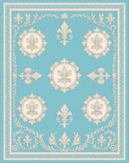 Aqua and Cream Fleur-de-lis Medallion Rug