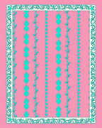 Pink Teal Leaf Vine Border Rug