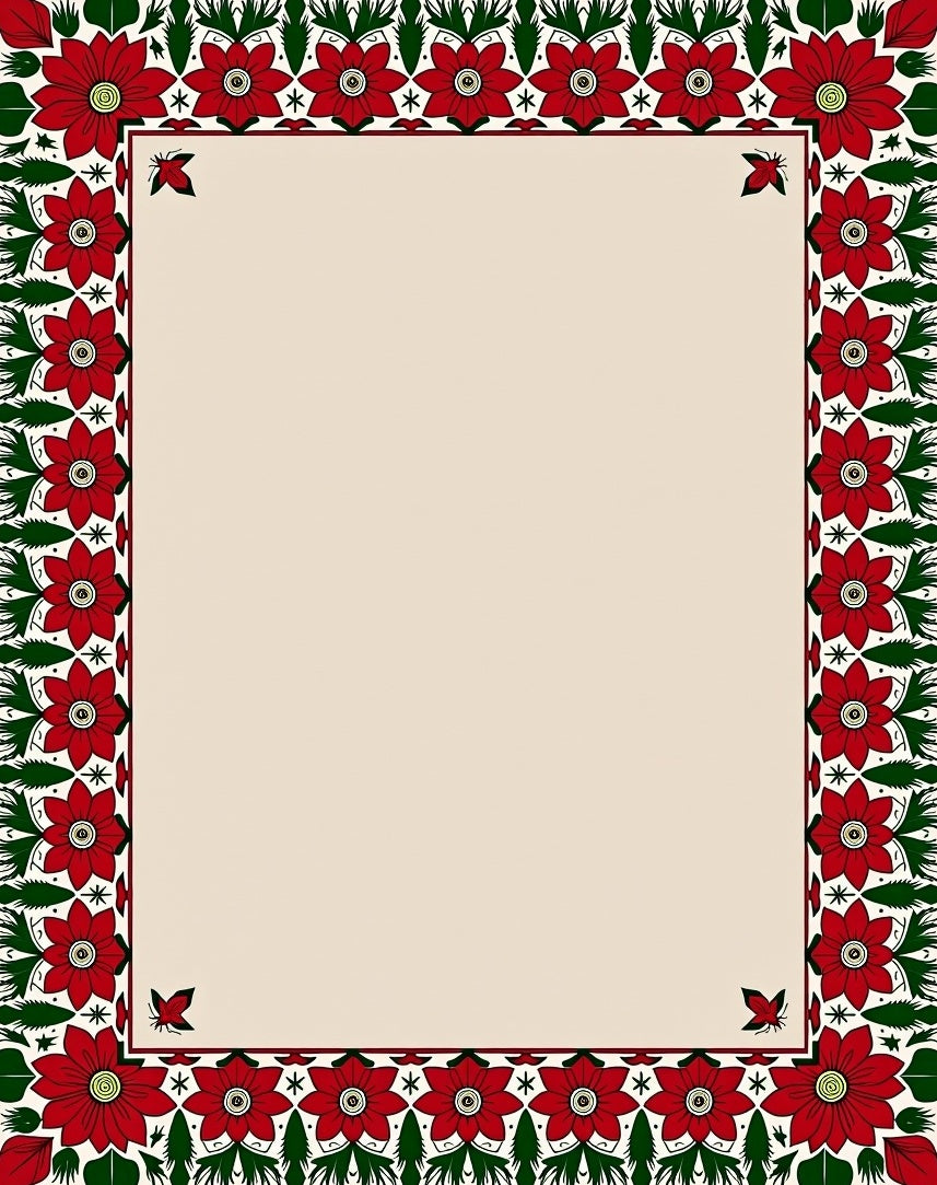 Vibrant Red Floral Garland Border Rug