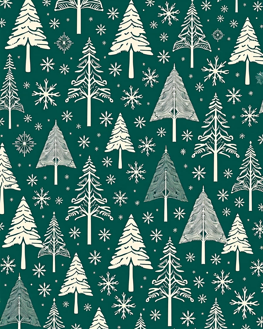 Woodland Evergreen Trees Snowflakes Rug