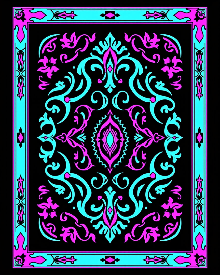 Electric Pink Teal Floral Medallion Rug