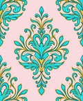 Elegant Teal Gold Floral Damask on Pink Rug