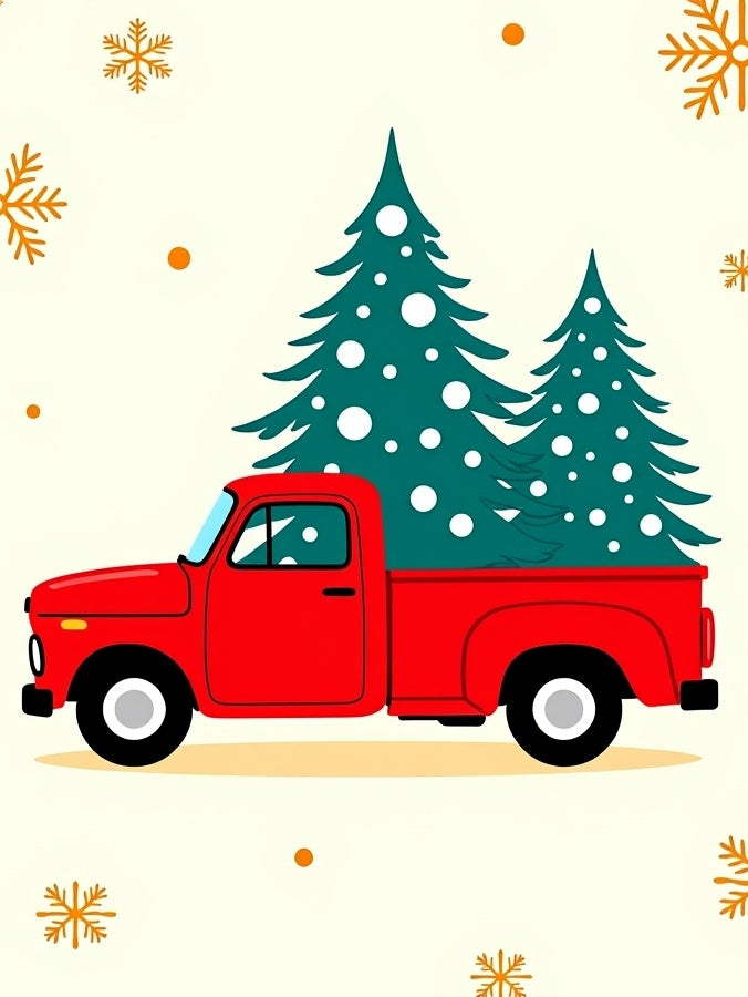 Red Truck Christmas Tree Snowflakes Rug