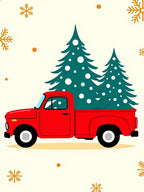 Red Truck Christmas Tree Snowflakes Rug