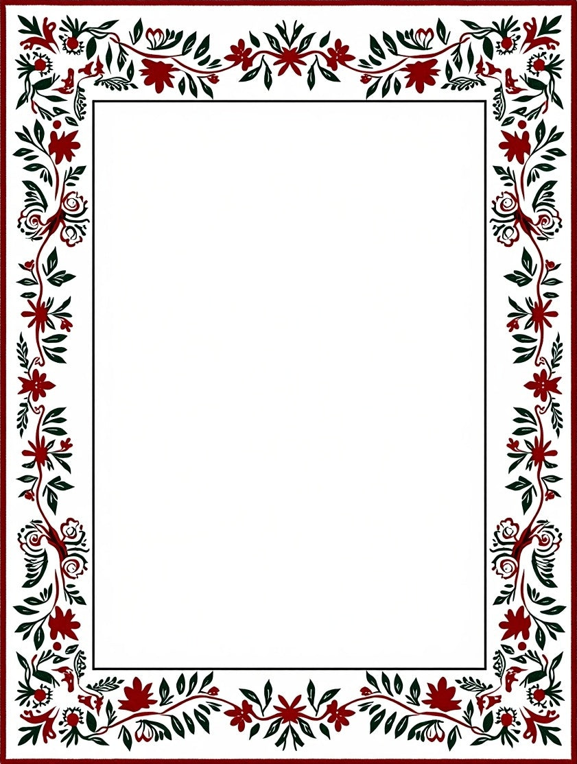 Dark Red Floral Vine BorderRug Rug
